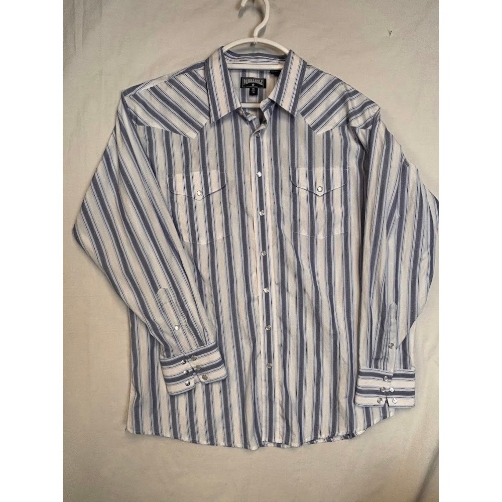 Panhandle Slim Mens XL 17.5 36 Blue Stripe Pearl Snap Western Shirt